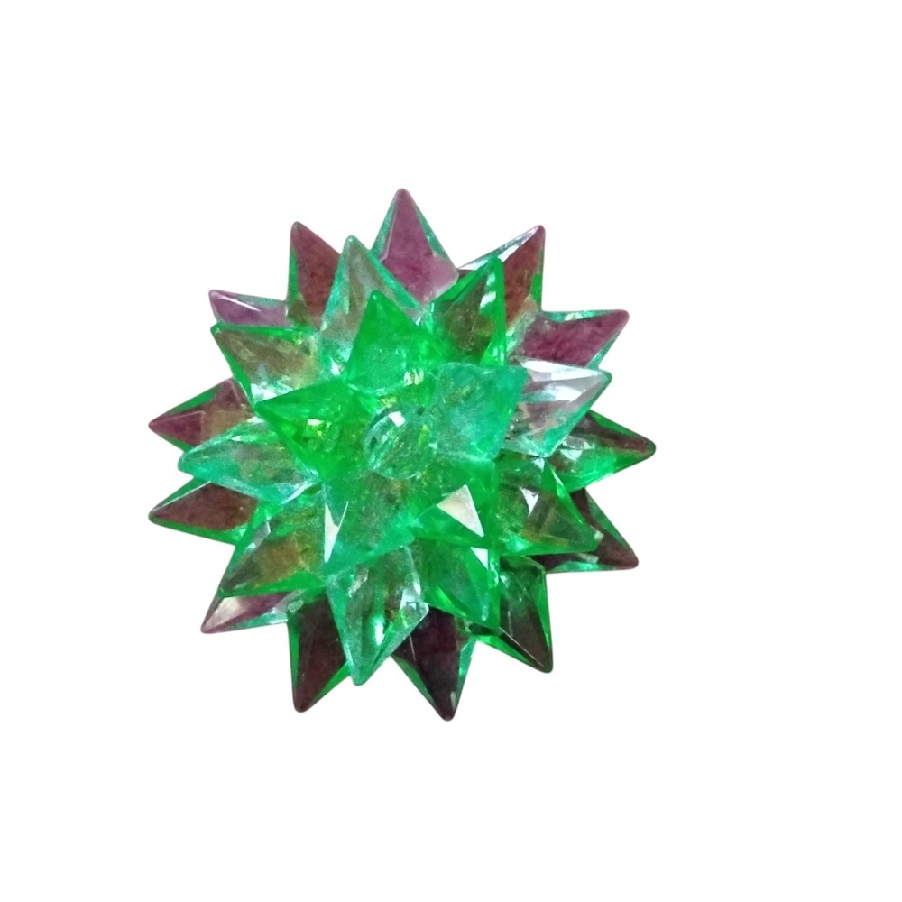 Vintage Hong Kong Green Starburst Brooch 3D Spiky Atomic Sunburst Pin